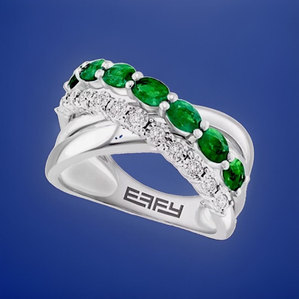 NEW! EMERALD & STERLING SILVER CROSSOVER RING BY EFFY/ $1,725 / SIZE 7